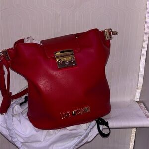 Love Moschino Red Leather Shoulder Bag with Gold Hardware